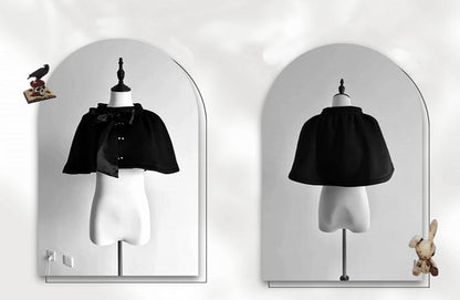 Gothic High and Cape Collar Black Lolita Woolen Furry with Detachable Coat Cuffs Winter