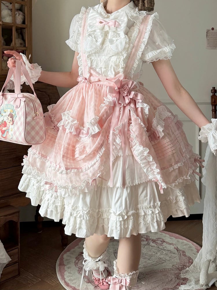 Rose Checkered Multi-Tier Bow Lolita Jumperdress