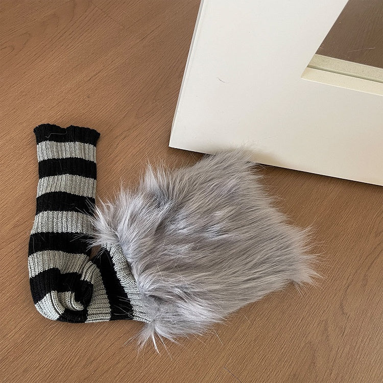 Striped Leg Warmers Faux Fur 4-Color Cuffs with