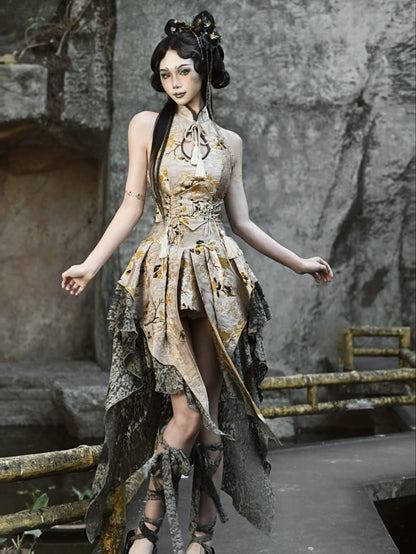 レーストリムの花柄ジャカードハンカチヘムスカート