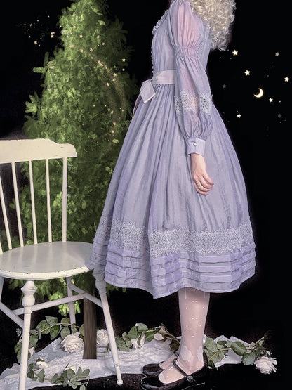 Purple Square Neck Classic Lolita Long Sleeve OP