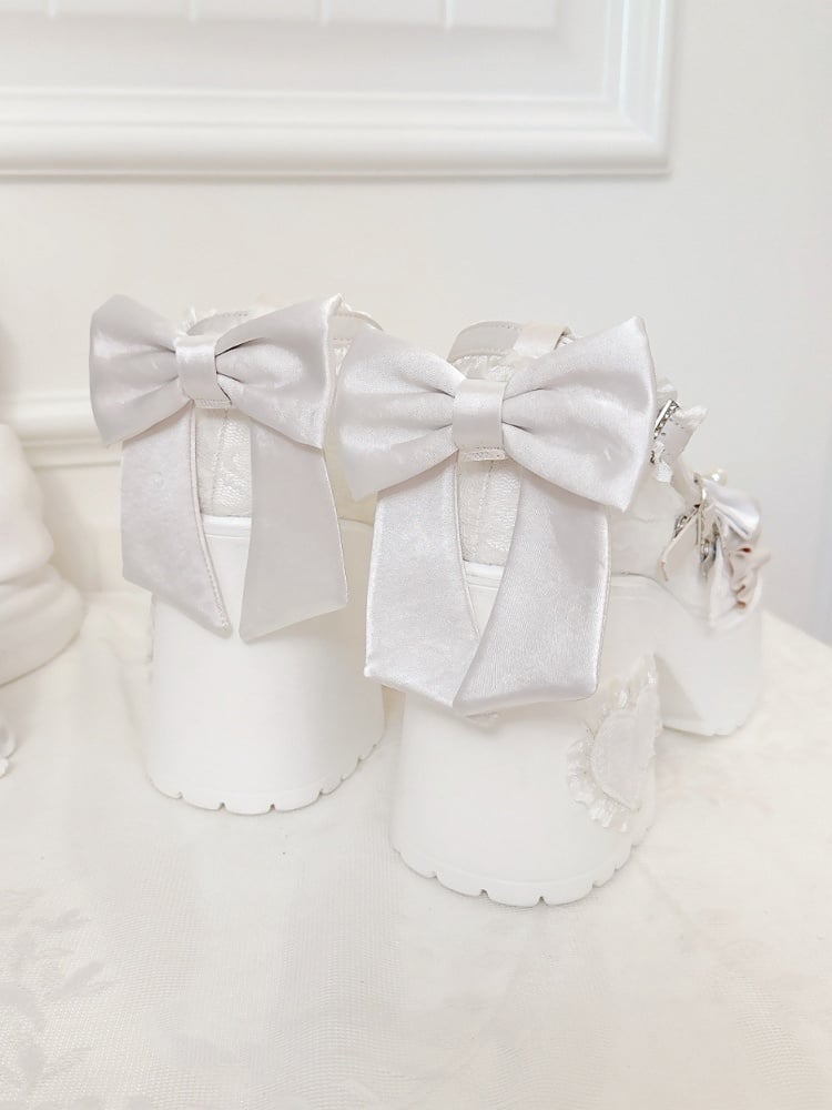 Gather Mary Rhinestone Accents Off-white Heel Edging High with Janes Clasp Block - Bow