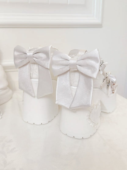Gather Mary Rhinestone Accents Off-white Heel Edging High with Janes Clasp Block - Bow