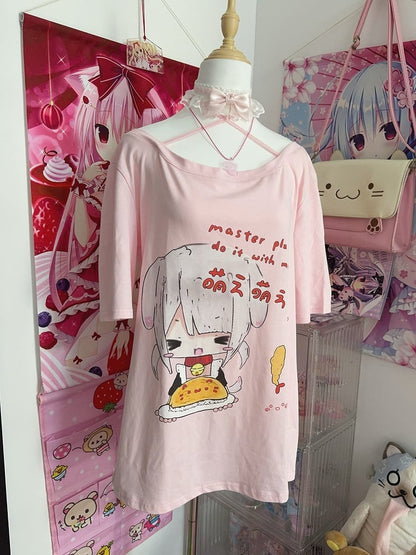 Cartoon with Neck T-shirt Print Girl Halter Pink