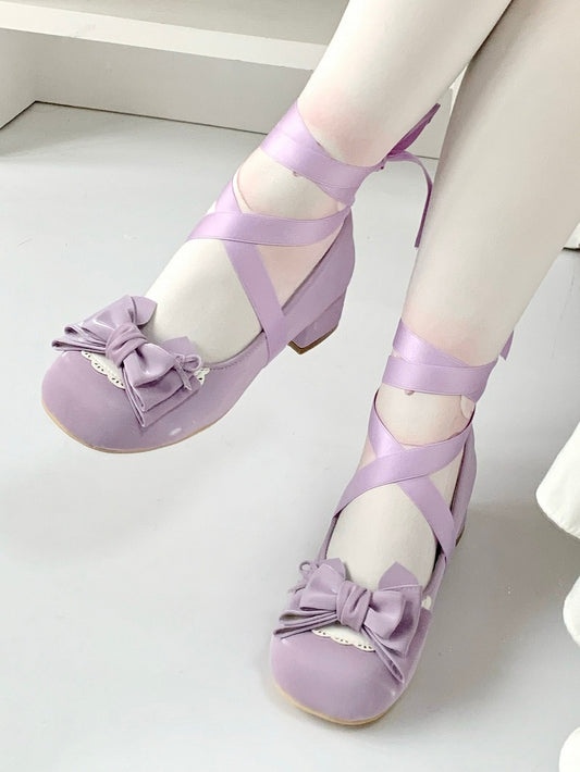 Low Ankle - Heart with Heels Snap Scalloped Lolita Ribbon Sweet Purple Edge Ballet