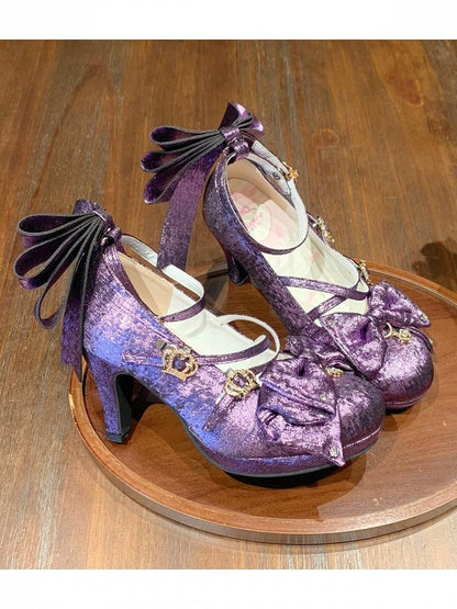 Purple High Heel Shoes with Crown Buckle - Aimee