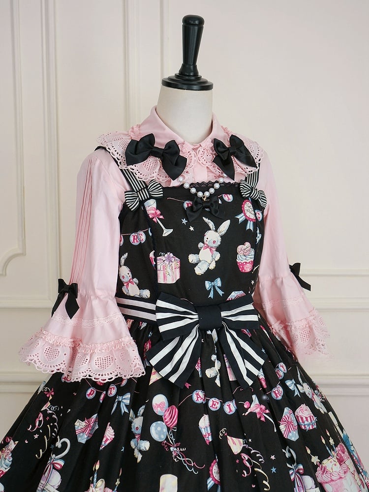 ピンクのラウンドフラットカラーベルスリーブコットンブラウス