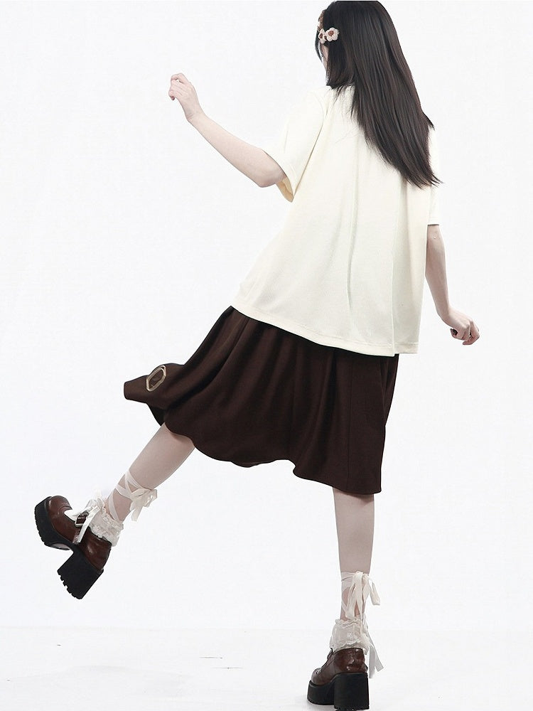 Coffee Long Skirt with Toast Print - PINK SAVIOR