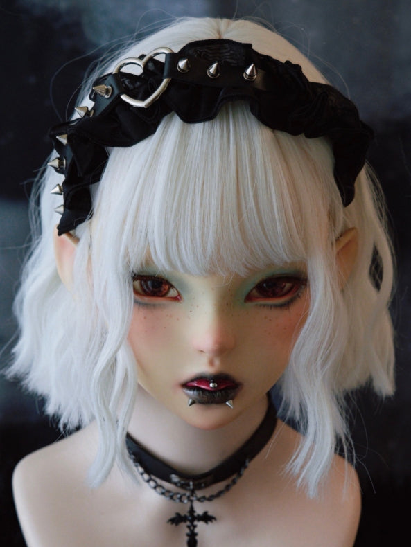 KC Studs Black Decorated Gothic Heart Ruffle Trim Design With