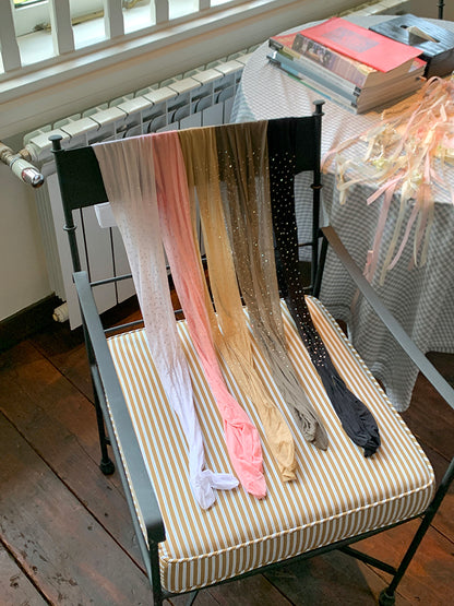 Strumpfhose mit Strassverzierung Rosa/Weiß/Schwarz/Braun/Haut