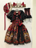 Red Shoes Story Black Red Faux Two-Piece Lolita OP Gown with Bows - Forest Fairy Tales
