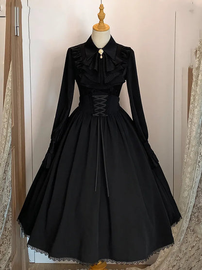 Schwarzer Lolita-Korsettrock mit entbeintem, elegantem Gürtel und hoher, wendbarer Taille