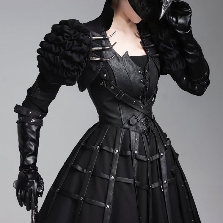 Black Collared Cropped Jacket with Spine Studs - FOXTROT