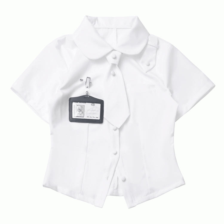 ホワイトピーターパンカラー半袖シャツネクタイとホルダーカード付き