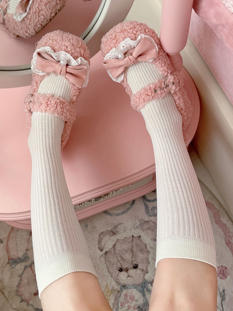 Calf Socks Pattern Striped White Lolita