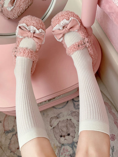 Calf Socks Pattern Striped White Lolita