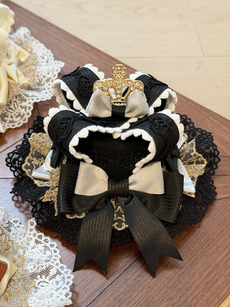 Lace Crown Mini Hat with Bow Accents in Black, Brown, Beige - Fairy Faith