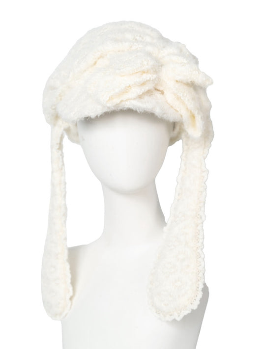 Knitted Ears Creamy Bunny Hat Winter Fuzzy