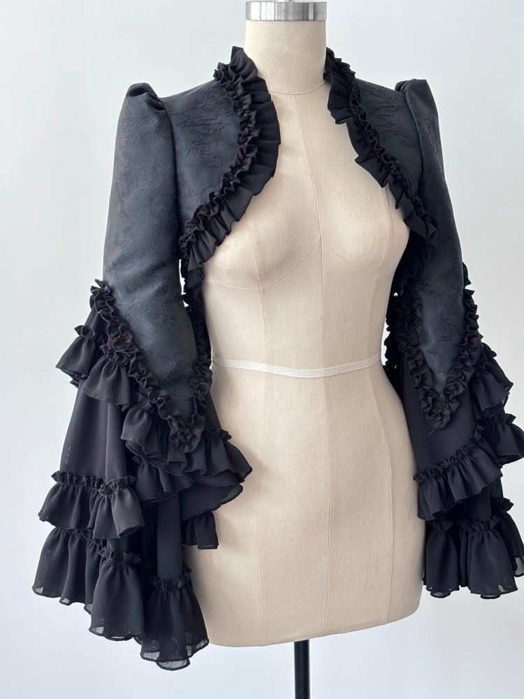 Black Gothic Lolita Bell Sleeves Cutout Back Bolero
