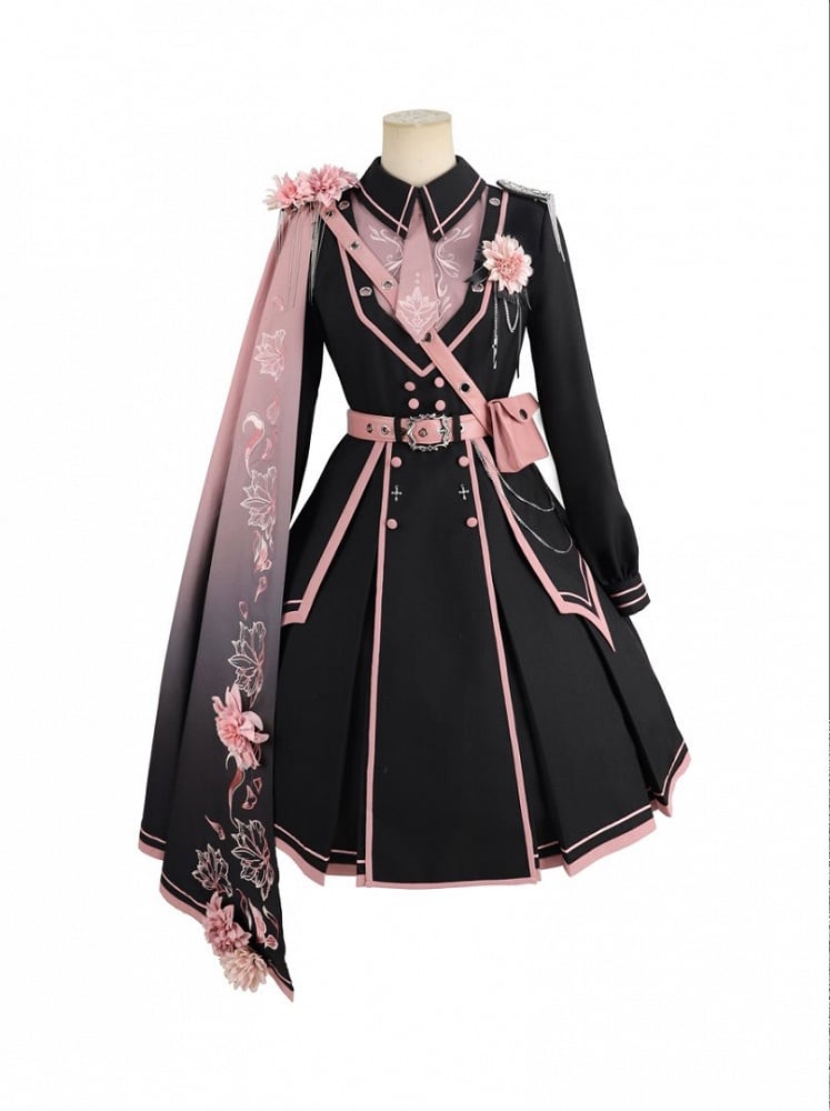 3D Shoulder Accents One with Flower Pink Black to Gradient Print Cape