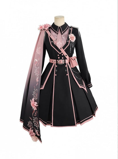 3D Shoulder Accents One with Flower Pink Black to Gradient Print Cape