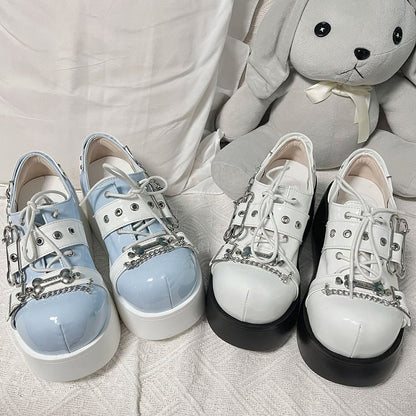 Tenshi Kaiwai Light Blue Y2K Bone Buckle Strap Platform Shoes