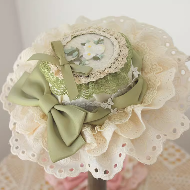 Floral Embroidery Lace Trim Top Hat