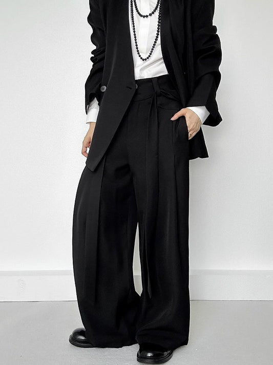 with Pants Belt Ouji Wide-leg Slant Black Loops Lolita Pockets