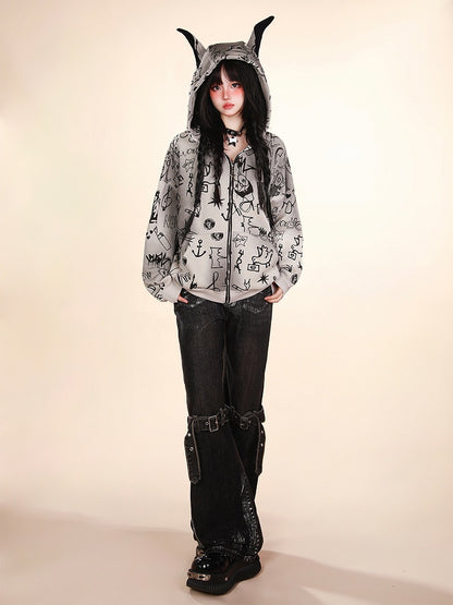 mit verstellbarem Kniegürtel Design Taille Weites Bein Jeans Schwarz Niedrig