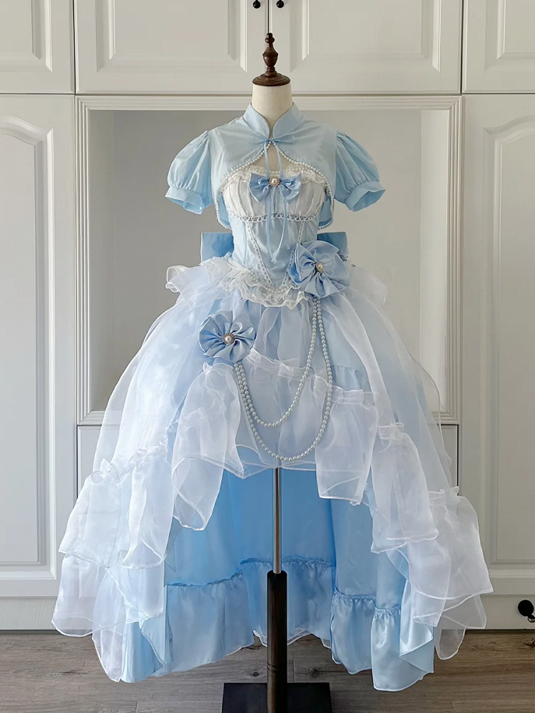 Bowknot Blue Chain Kleid Perle und Zubehör