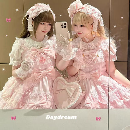 Ice Pearl Lolita Chiffon Bow Short Sleeve Blouse