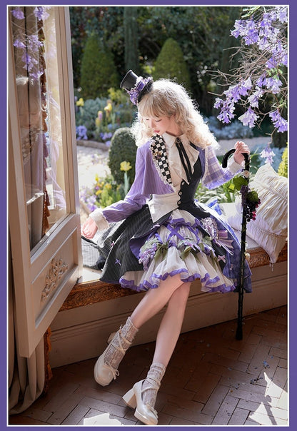 バイエルン / セット ブレザー クロップドトップ フルスカート コルセット ロリータ アウトフィット - スタイル ウエストコート パープル オクトーバーフェスト