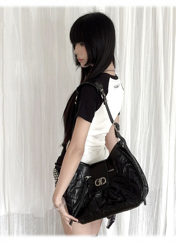 ホワイトカラーブロックデザインブラックアニメガールプリントTシャツと