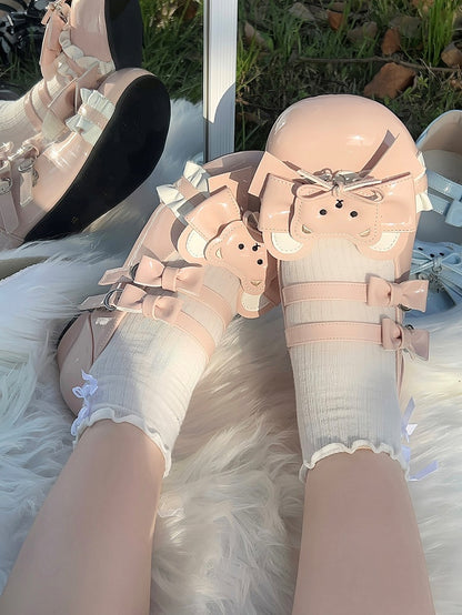 Heels Low Sweet with Bear Round Accents Pink Lolita Toe