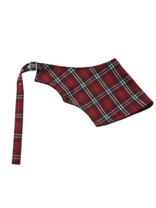 Sash Red Belt Adjustable Plaid Asymmetrical