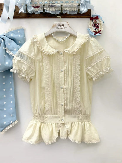 Beige Peter Pan Collar Lace Sweet Blouse - Forest Fairy Tales