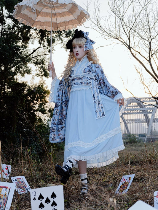Alice Trim Blue Top Bunny in Print + JSK Wa Wonderland Set Lolita and Poker Lace Vibes Dress