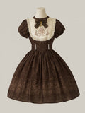 Piece Version Lolita Floral Bodice One Embroidery Classic and Brown Short Bowknot