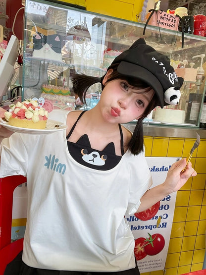 猫Tシャツ フェイクホワイト ホルターネック ツーピース