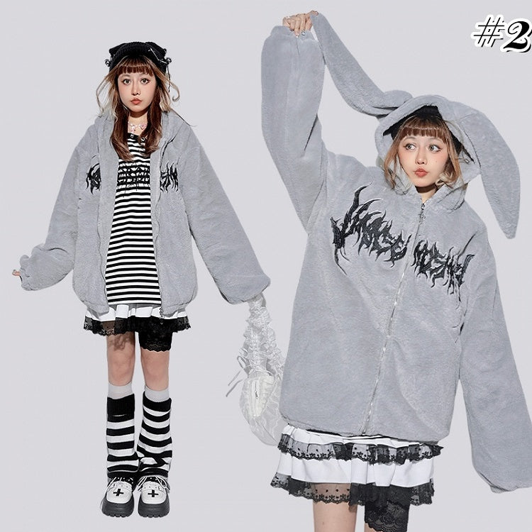 Pastell Punk Hase/Kätzchen Ohren Kapuze Plüschmantel