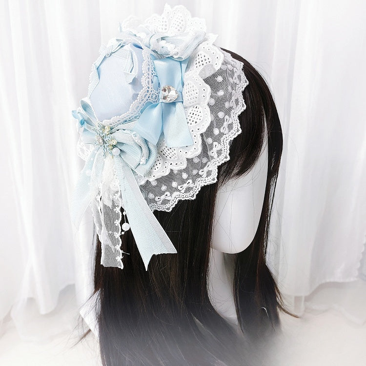 Lolita Mini Accent Lace Trim Hime Snowflake Blue/Pink/Red/Green Bowknot Details Hat