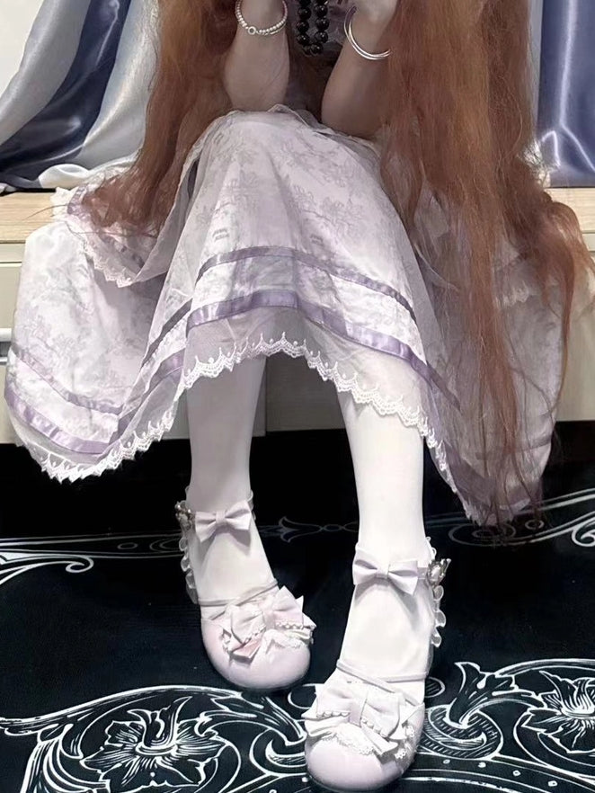 PU Mary Purple Mid with - Heel Sweet Lolita Janes Accents Bow