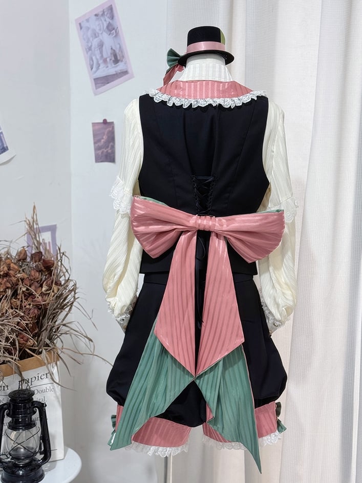 Circus Pink Waist Waistcoat Vibes Lolita Shorts Collar + High Black and Ouji Knickerbockers Blazer