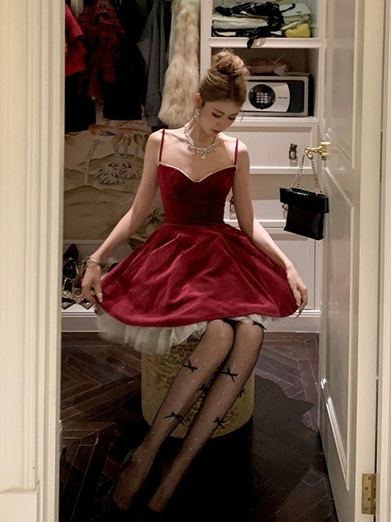 ラインストーンリボンドット柄タイツ