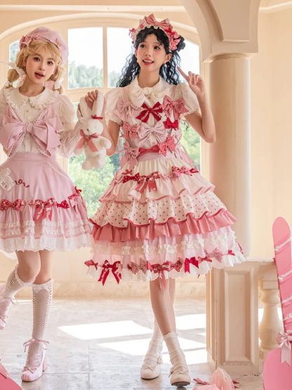 Back Lolita at Bow Top Decorated Cami Sweet Big Pink Bowknots