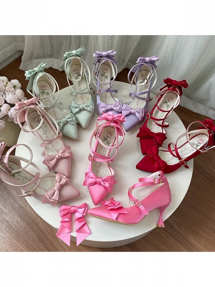 Seven Color Sweet Lolita 7CM Pointed Heels with Back Butterfly Bow - Seven Day Dream