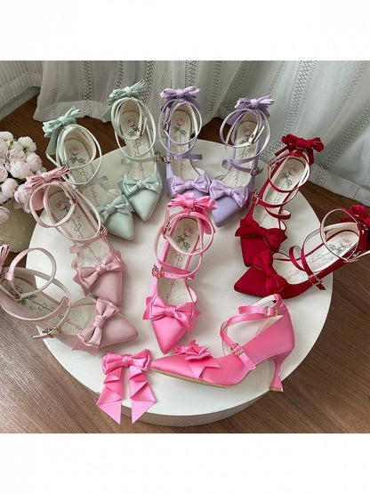 Seven Color Sweet Lolita 7CM Pointed Heels with Back Butterfly Bow - Seven Day Dream