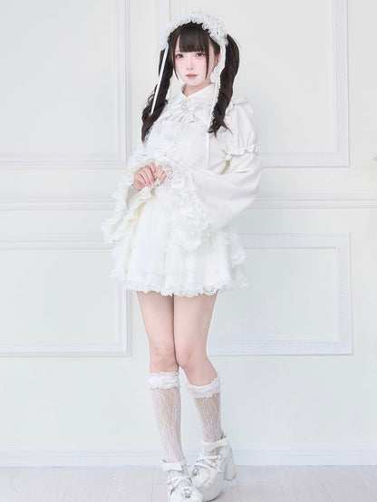 Gothic with Sleeves Skirt Bell Jirai Detachable Tiered Kei Dress White Lace