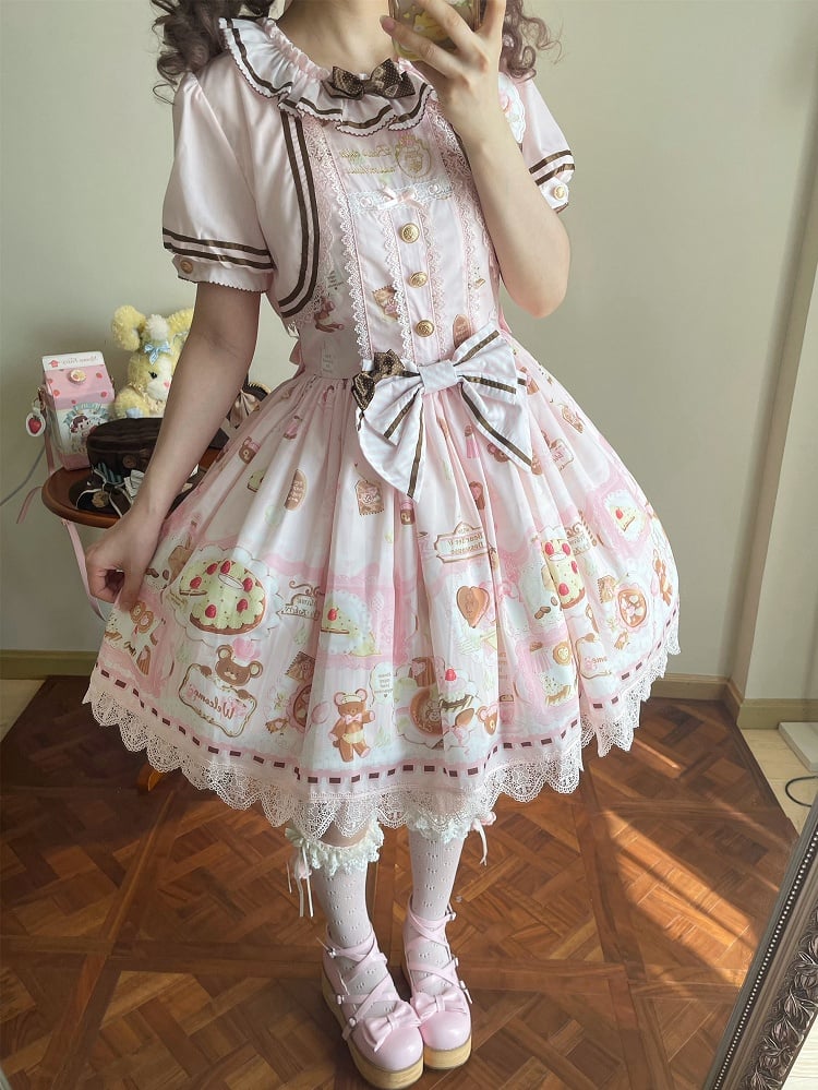 Zweiteiliges Thema Fake Desserts Bärenkleid Pink Lolita Sweet Print Design