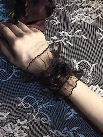 Sheer Wrist Cuffs with Bow Detail - Mr. Cat